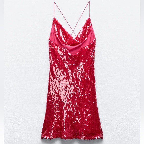 Red fuchsia sequins zara mini dress - Picture 2 of 5